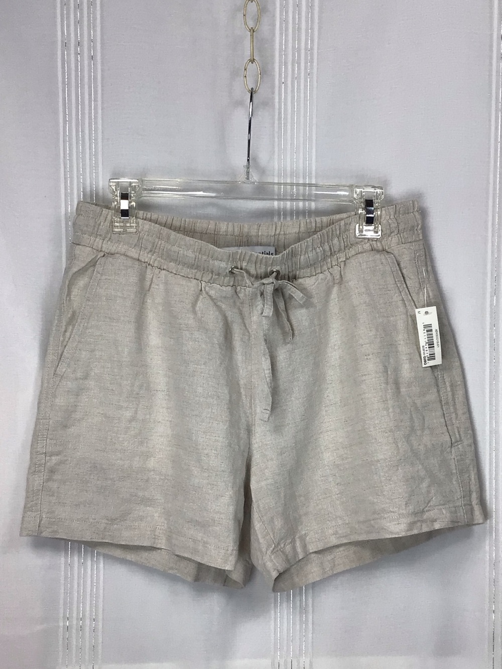 🆕 Amazon Essentials Cotton Linen Drawstring Bermuda Shorts in Beige Sz.M